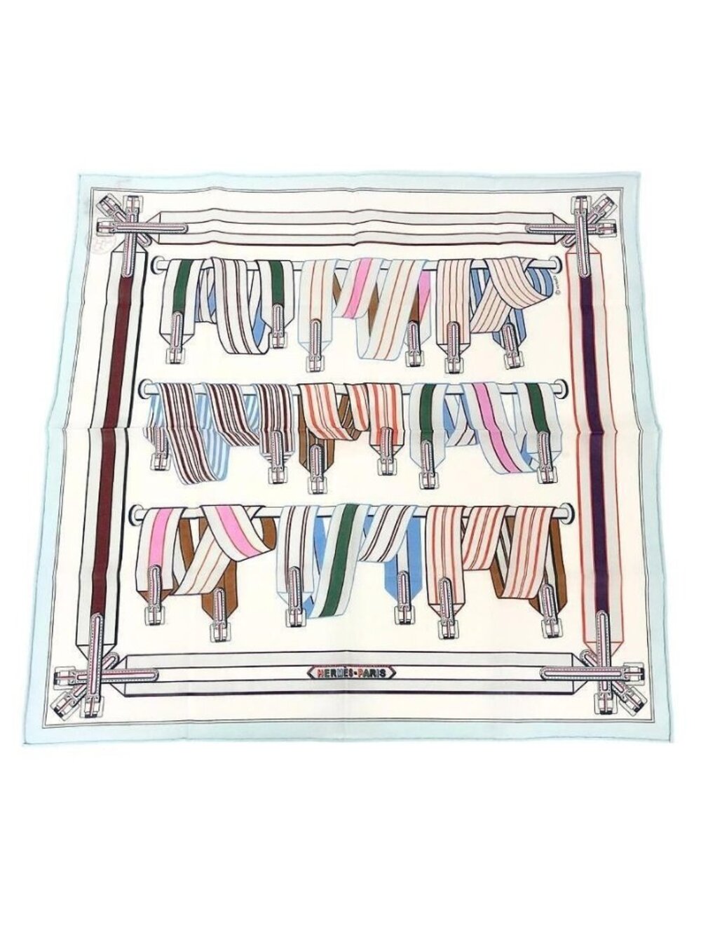 Hermes Handkerchief Carre Scarf les Sangles en Finesse Anne Metz Belt Pattern